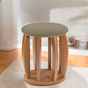 Ver imagem 4 de Banqueta Puff Decorativo Sala Pé Madeira Linho Almofada:areia