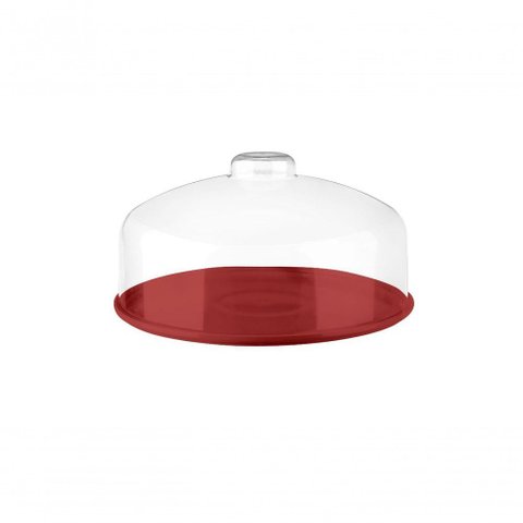 Boleira Prato Cozy Coza Média com Cúpula, Plástico, Ø25 Cm X 25 Cm Vermelho Bold Coza