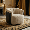 Ver imagem 2 de Poltrona Decorativa Giratória Luxuosa Confortável Montada Bouclé Bege Courino Preto P/ Sala Hall