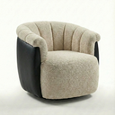 Ver imagem 1 de Poltrona Decorativa Giratória Luxuosa Confortável Montada Bouclé Bege Courino Preto P/ Sala Hall