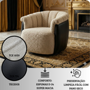 Ver imagem 5 de Poltrona Decorativa Giratória Luxuosa Confortável Montada Bouclé Bege Courino Preto P/ Sala Hall