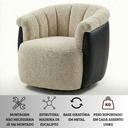 Ver imagem 6 de Poltrona Decorativa Giratória Luxuosa Confortável Montada Bouclé Bege Courino Preto P/ Sala Hall