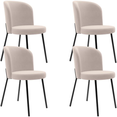 Kit 4 Cadeiras Sala de Jantar Estofada Gavi L02 Suede Bege - Lyam Decor