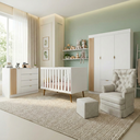 Ver imagem 1 de Quarto de Bebê Completo 5 Peças em MDF com Berço Americano, Guarda Roupa, Cômoda e Poltrona com Puff Ayla Branco