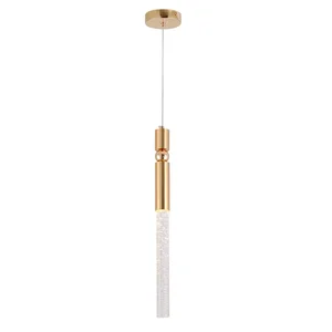 Pendente de Teto Led 5w 375lm 3000k Bivolt Metal Dourado e Cristal com Cabo de 2m