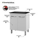 Ver imagem 3 de Balcão para Cooktop Jady 70cm 02 Portas com Tampo Recortado Branco - Desk Design
