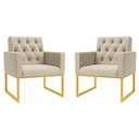 Ver imagem 1 de Kit 2 Poltronas Decorativas para Estúdio e Salão Base Metal Bege