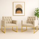 Ver imagem 2 de Kit 2 Poltronas Decorativas para Estúdio e Salão Base Metal Bege