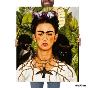 Quadro Decorativo Frida Kahlo Autorretrato Colar Espinhos:Grande 77x64cm/Chassi com Borda Infinita