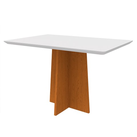 Mesa de Jantar Tampo com Vidro Angra 135 cm Off White Base Ypê - D’Rossi