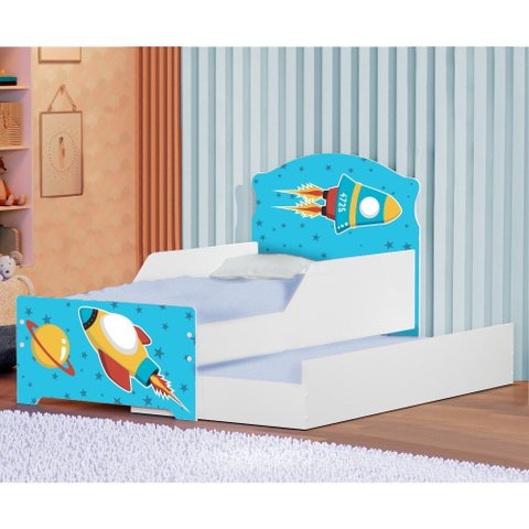 Mini Cama Infantil com Auxiliar Pop Foguete
