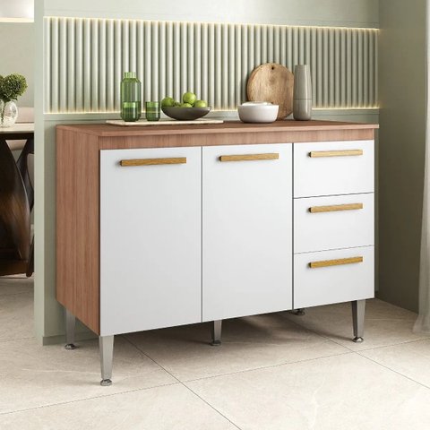 Gabinete Cozinha Madeira Joia 1.10m Luxo Madeirado / Branco