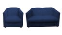 Ver imagem 1 de Kit Namoradeira + 1 Poltrona Decorativa Biane Couro Azul Marinho Pés Cromado Ms Decor