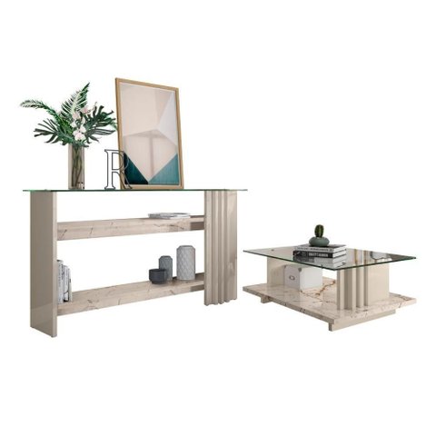 Conjunto Aparador e Mesa Centro Rima Moderno MDP Off White Casah