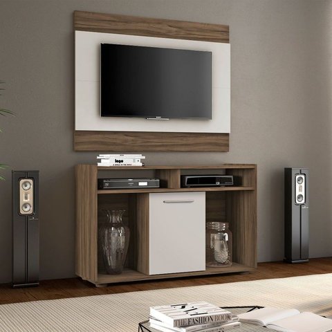 Rack com Painel para Tv Polegadas 1 Porta Show - Nogal Trend / Off White Nogal