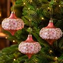 Ver imagem 1 de Bola de Natal para Árvore Bola Pião Rose Gold 8cm Glitter Rosa Plástico Kit 6PÇS Outras Marcas