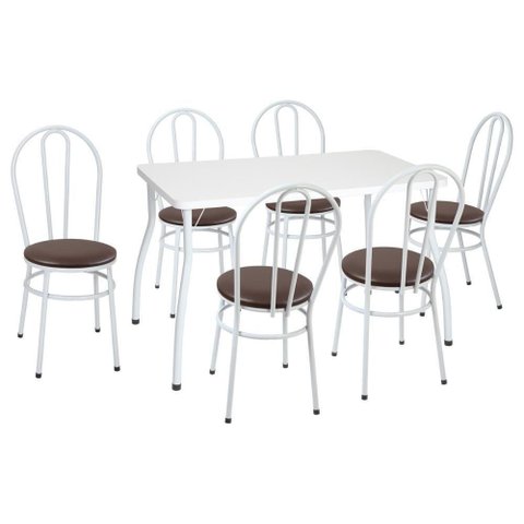 Conjunto Mesa de Jantar 115cm com 6 Cadeiras Multimóveis Cr50136 Branco Marrom