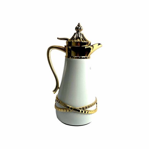 Garrafa Térmica Branco com Dourado 1l - 33x20cm - Uso Doméstico - Conforto para Sua Casa - Elegância