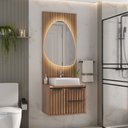 Ver imagem 1 de Conjunto Cecília 60cm com Painel Ripado e Espelho Orgânico Led - Fabribam
