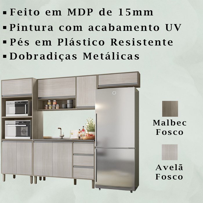 Jogo De Cozinha Completa Modulada Malbec Avelã 08 Peças Peternella