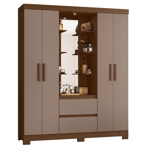 Guarda Roupa Casal Capelinha Olímpia 4 Portas e 2 Gavetas com Espelho Nogueira/capuccino - Móveis