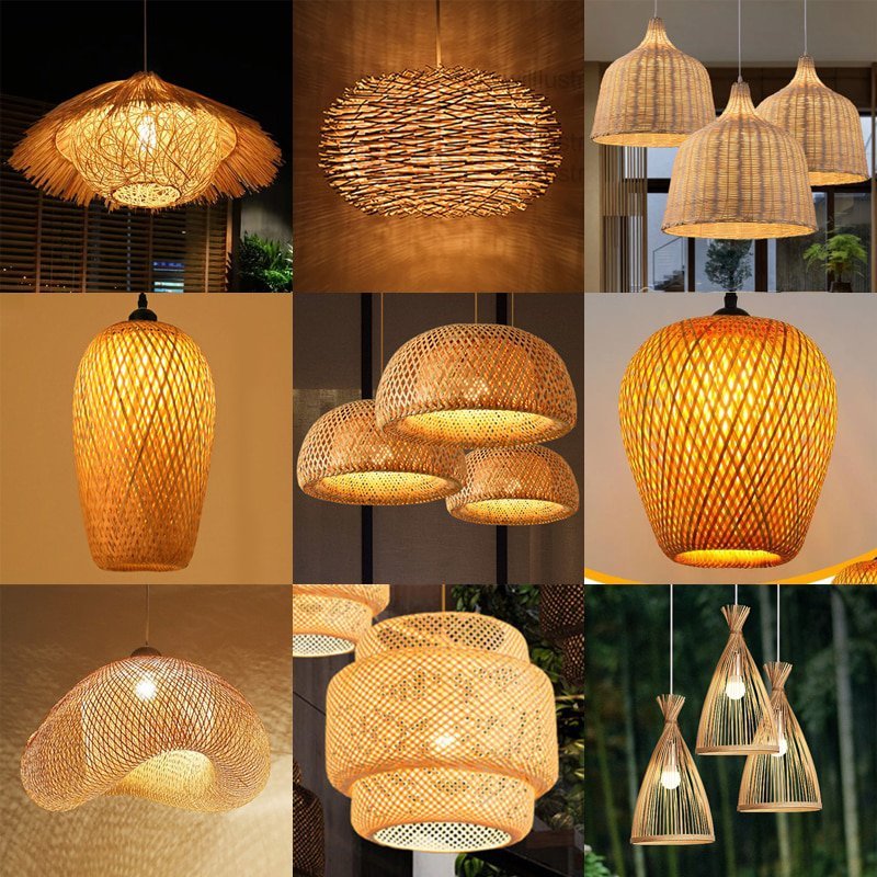 Pendente Luminaria Lâmpada pingente de bambu mão malha estilo chinês tecelagem pendurado lâmpadas 18