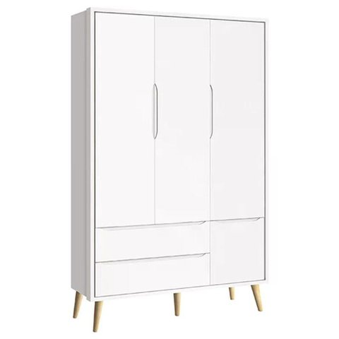Guarda Roupa Infantil Theo 3 Portas Branco Fosco com Pés Madeira Natural - Reller Móveis Branco