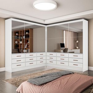 Closet Sevilha 6 Portas Casal Duplo Premium 18 Gavetas Cario Branco