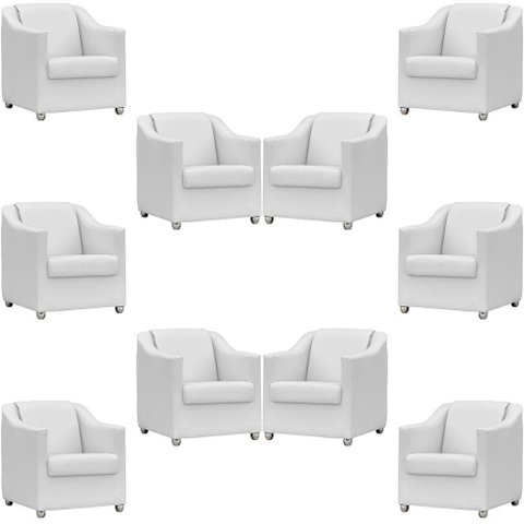 Kit 10 Poltronas Mila Corino Cores Pé de Plástico Cromado - Branco Corino