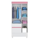 Ver imagem 3 de Guarda Roupa Solteiro 3 Portas e 2 Gavetas Castro - Branco/rosa/branco