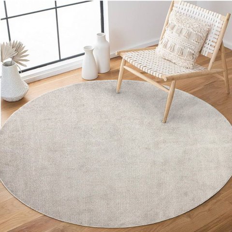 Tapete Redondo Bouclé Creme Ø135cm Antiderrapante
