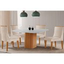 Ver imagem 1 de Sala Jantar Mesa Maldivas Tampo C/ Vidro Curvo 90cm+4 Cadeiras Dakota Madeira Naturale/off White -