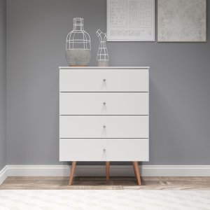 Cômoda Branca 4 Gavetas Solteiro 90cm Retrô Pés Palito