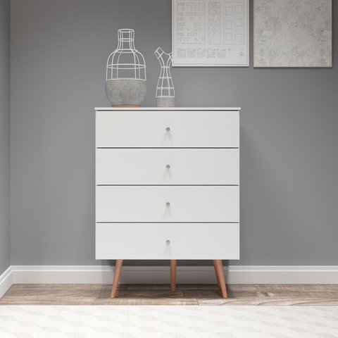Cômoda Branca 4 Gavetas Solteiro 90cm Retrô Pés Palito