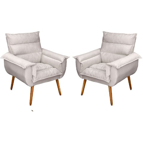 Kit 2 Poltronas Decorativas Cuba Suede Cinza Claro MV Estofados