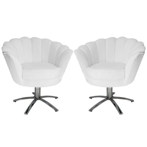 Kit 2 Poltronas Decorativa Pétala Base Giratória Metal Couro Branco Mz Decor