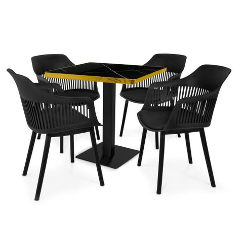 Conjunto Mesa de Jantar Quadrada Venezia 70x70cm Preta com 4 Cadeiras Estofadas Marcela - Preto