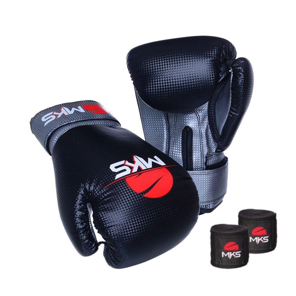 Kit Luva Boxe Prospect Mks Preta/prata Bandagem Preta 10 Oz