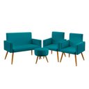 Ver imagem 1 de Kit Poltrona Namoradeira e 2 Poltronas Nina com Puff Solar Suede Azul Turquesa Aradecor