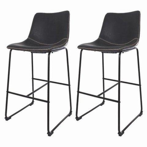 Kit 2 Banquetas Altas Com Encosto Alto Estofado Para Cozinha Bancada Ilha Luxo Munich Brusque Preta