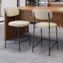 Ver imagem 2 de Kit 02 Banquetas Médias para Cozinha Lila Estofada com Encosto Linho Bege - Desk Design