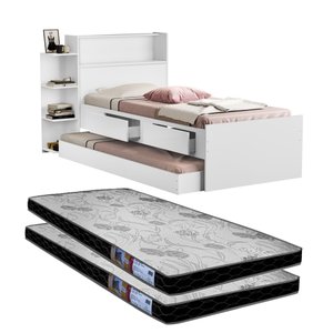 Bicama com 02 Colchões Isa na Cor Branco com Baú e Gavetas