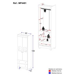 Guarda-roupa Infantil 62cm 2 Portas com Vidro e 2 Gavetas Fofura Multimóveis Mp4481 Branco - 4