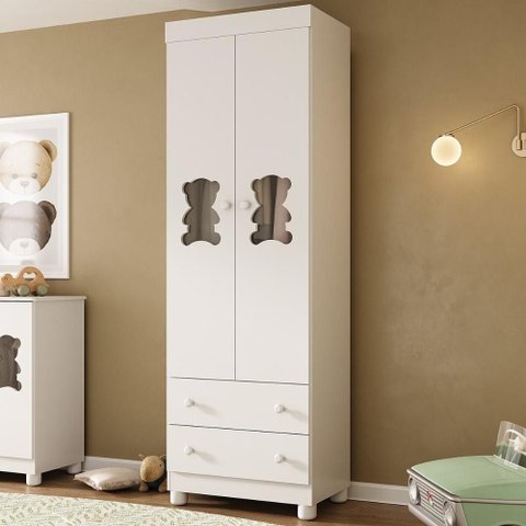 Guarda-roupa Infantil 62cm 2 Portas com Vidro e 2 Gavetas Fofura Multimóveis Mp4481 Branco
