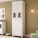 Ver imagem 1 de Guarda-roupa Infantil 62cm 2 Portas com Vidro e 2 Gavetas Fofura Multimóveis Mp4481 Branco