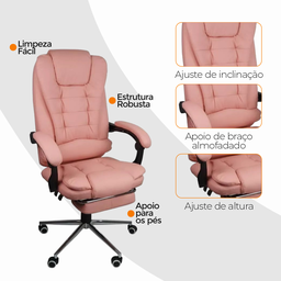 Cadeira para Escritório Presidente Estofada com Apoio para Pés - 7 Cadeira para Escritório Presidente Estofada com Apoio para Pés - 7