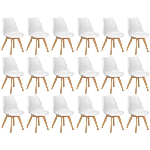 Conjunto 18 Cadeiras de Jantar Eames Wood Leda Design Estofada - Branco