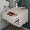 Ver imagem 2 de Mesa de Cabeceira Suspensa Fixa na Parede 1 Gaveta e Nicho - Off White - Lh Móveis