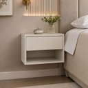 Ver imagem 1 de Mesa de Cabeceira Suspensa Fixa na Parede 1 Gaveta e Nicho - Off White - Lh Móveis