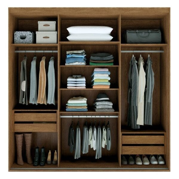 Guarda-Roupa Casal com Espelho 3 Portas de Correr 227cm Eleganza